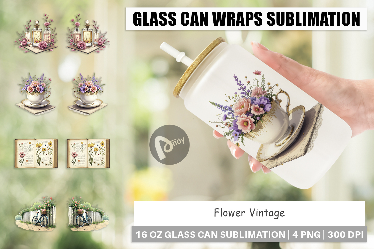 Glass Can Vintage Flowers product image 1
