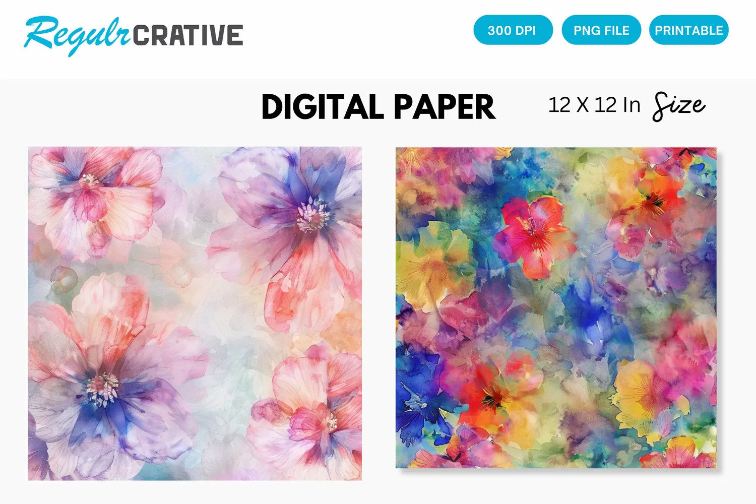 Watercolor Flower Digital Paper, Flower Background product image 1