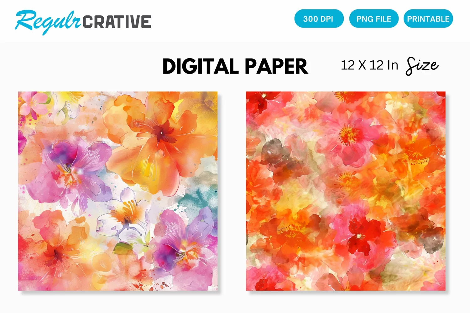 Watercolor Flower Digital Paper, Flower Background product image 1