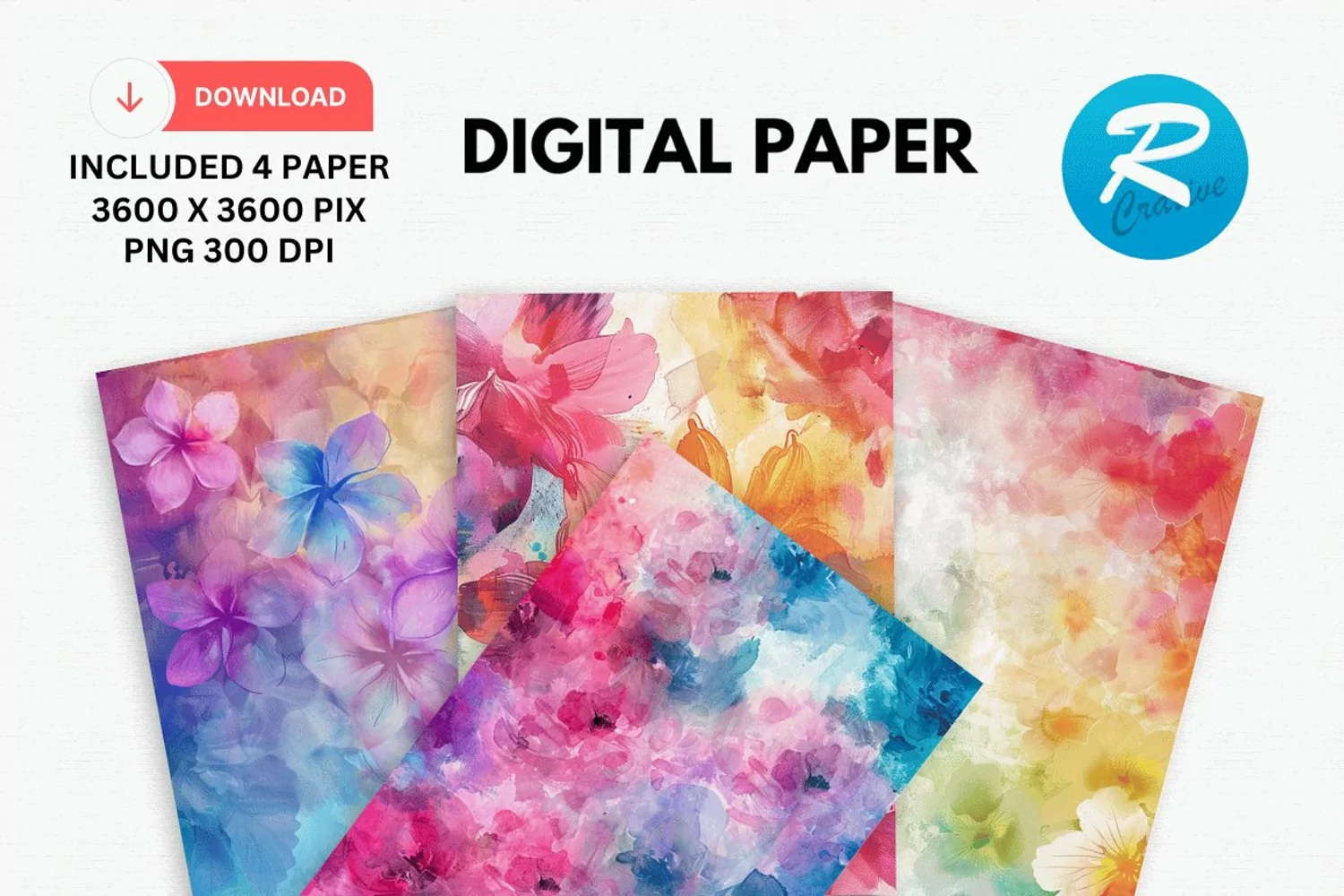 Flower Watercolor Digital Paper, Flower Background product image 1
