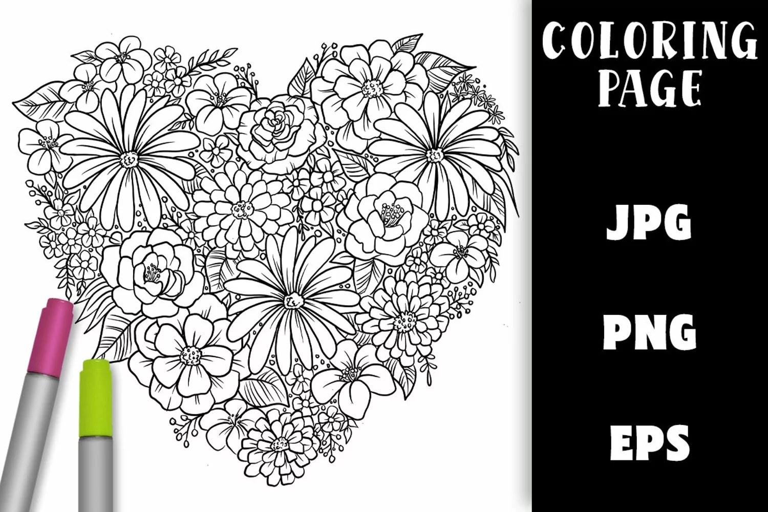 Flower Heart Coloring - Pretty Florals Colouring Page product image 1