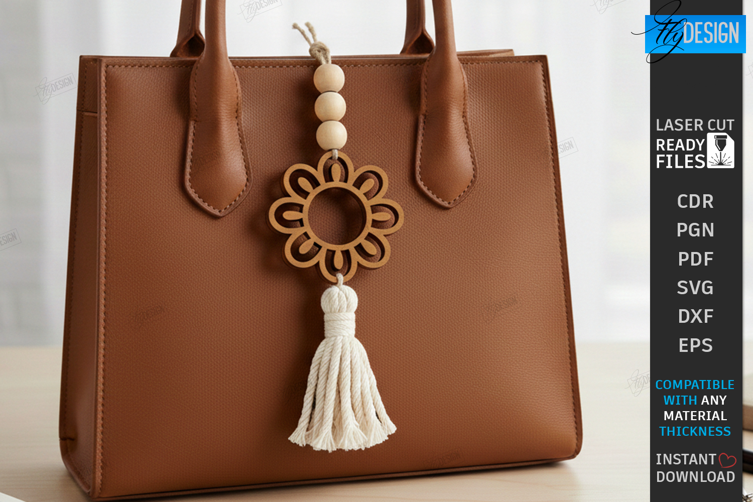 Flower Bag Tag Laser Cut | Macrame Keychain SVG | Boho Charm product image 1