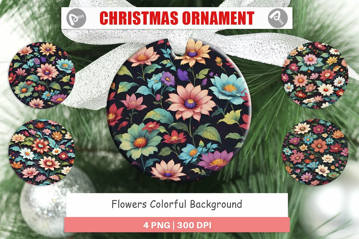 Christmas Ornaments Flowers Colorful product image 1