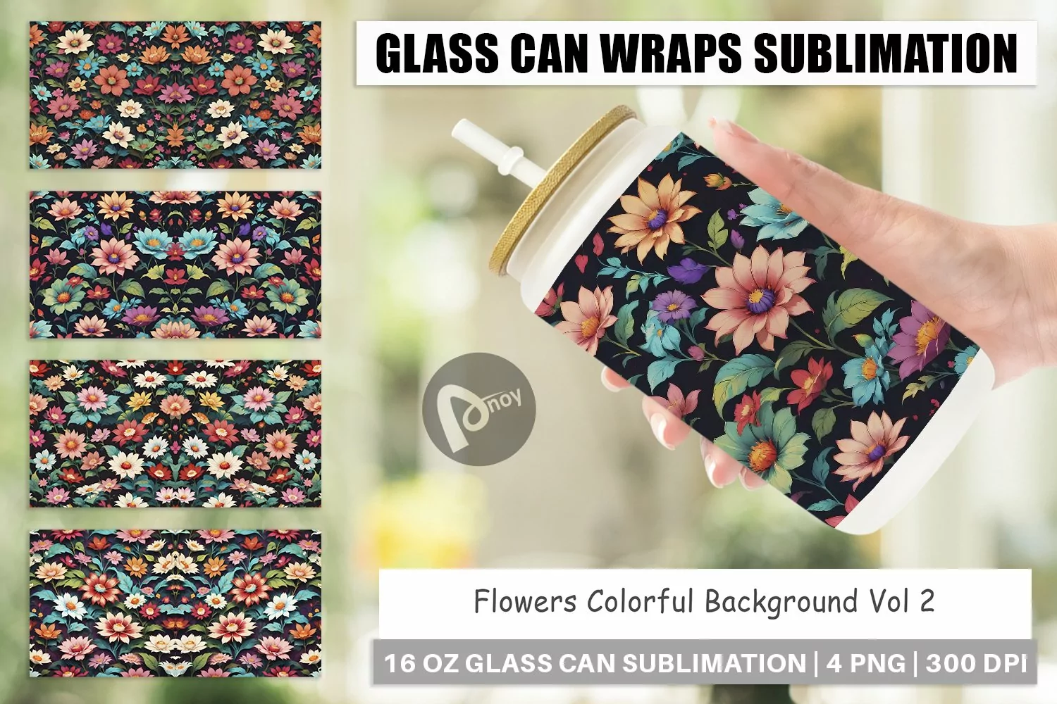 Glass Can Wraps Flowers Colorful product image 1