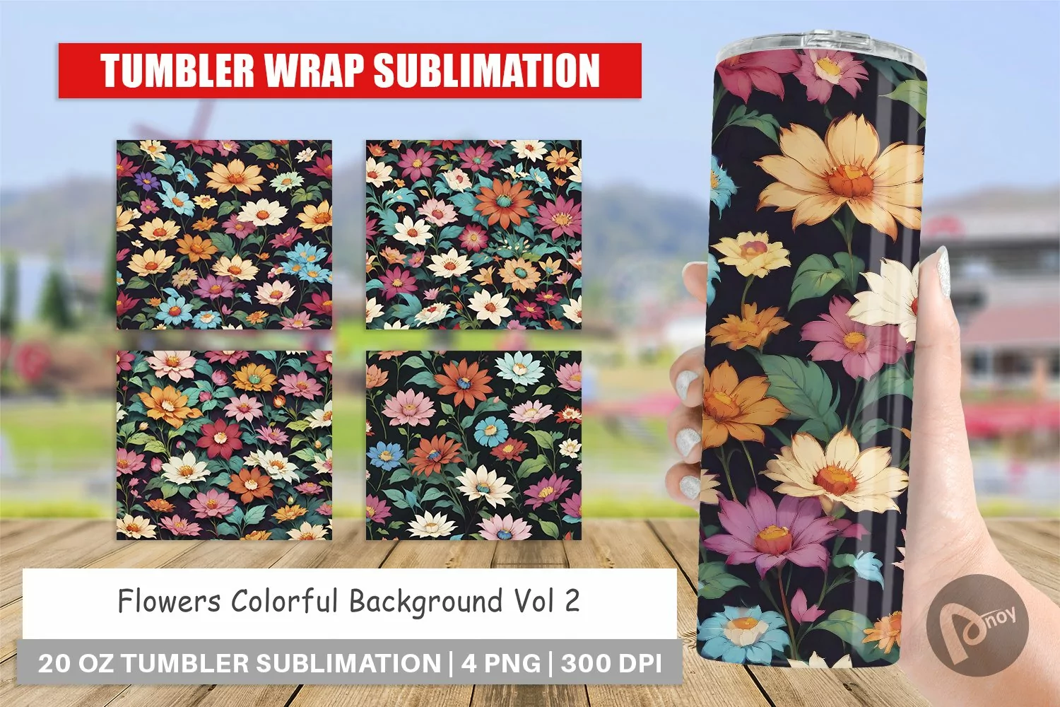 Tumbler Sublimation Wrap Flowers Colorful product image 1