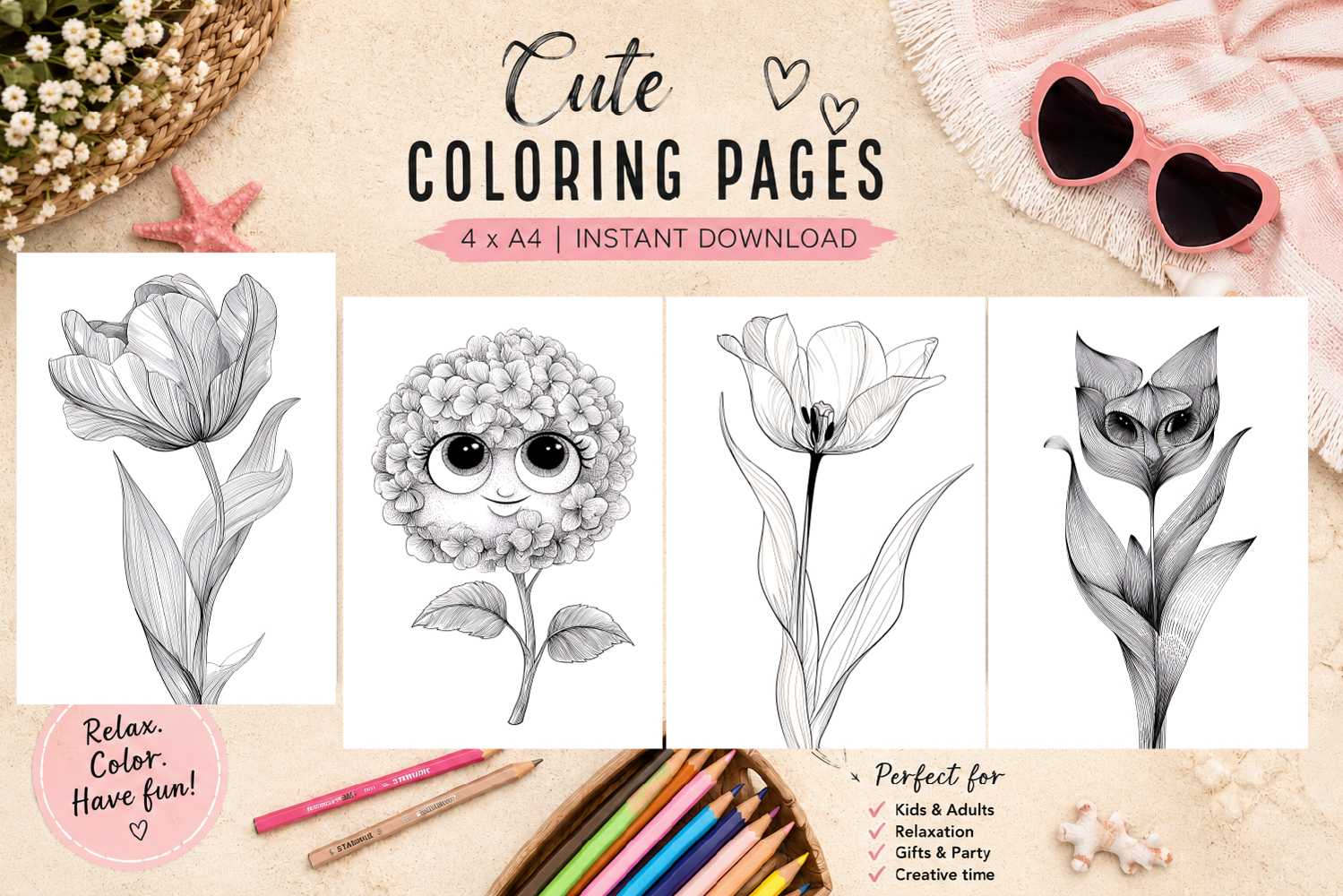 Summer flowers Design |Coloring pages product image 1