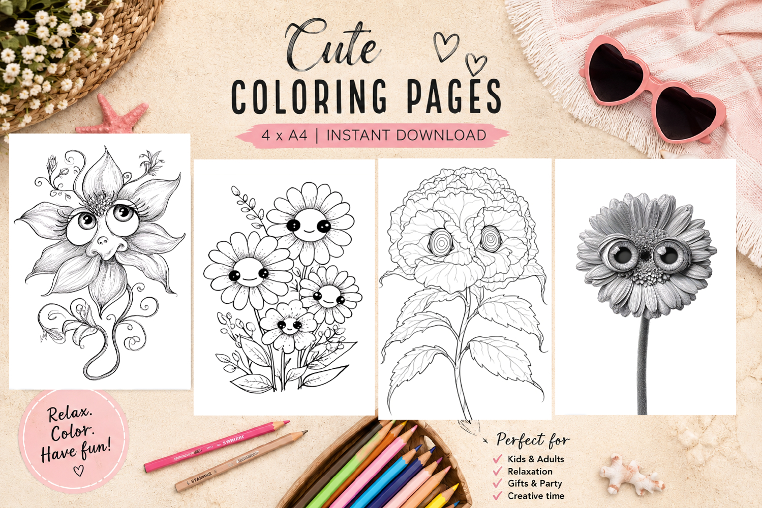 Summer flowers Design |Coloring pages product image 1