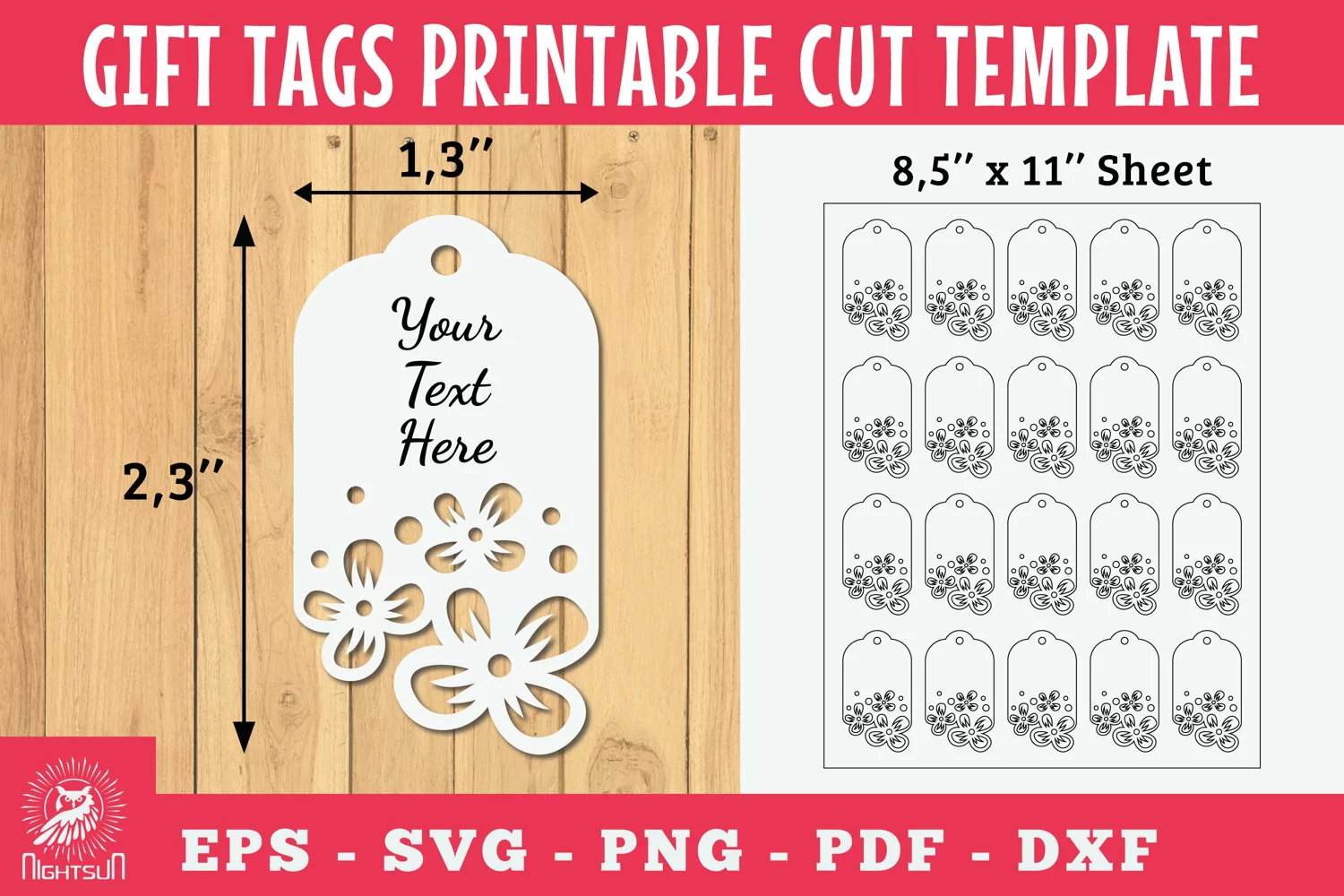 Flowers Gift Tags Printable Cut Template SVG product image 1