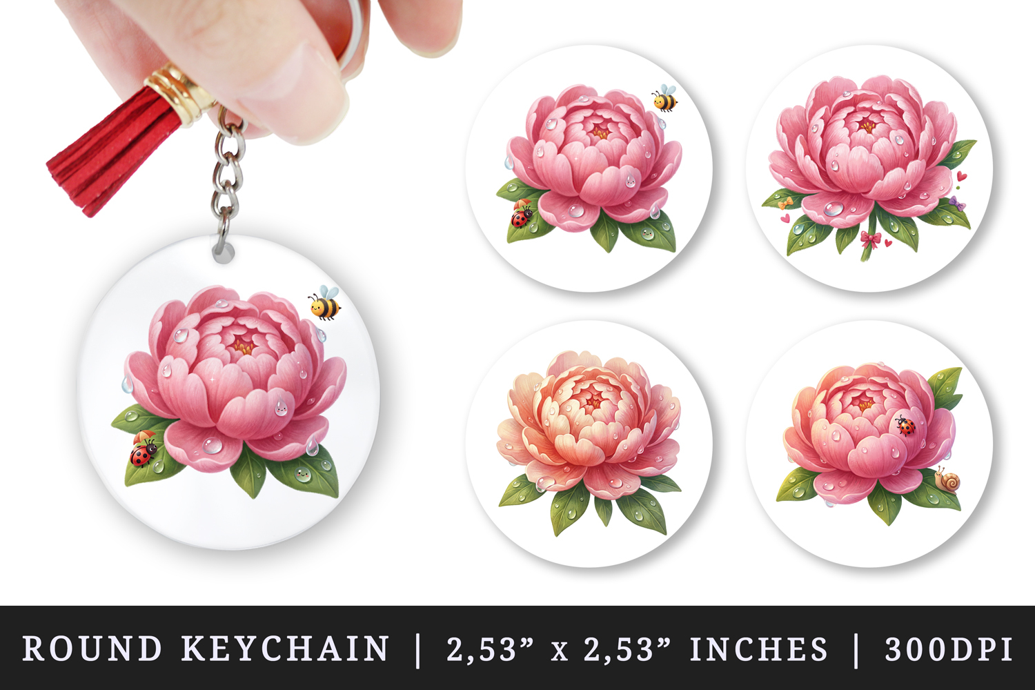 Flowers round keychain pintable sublimation design png product image 1
