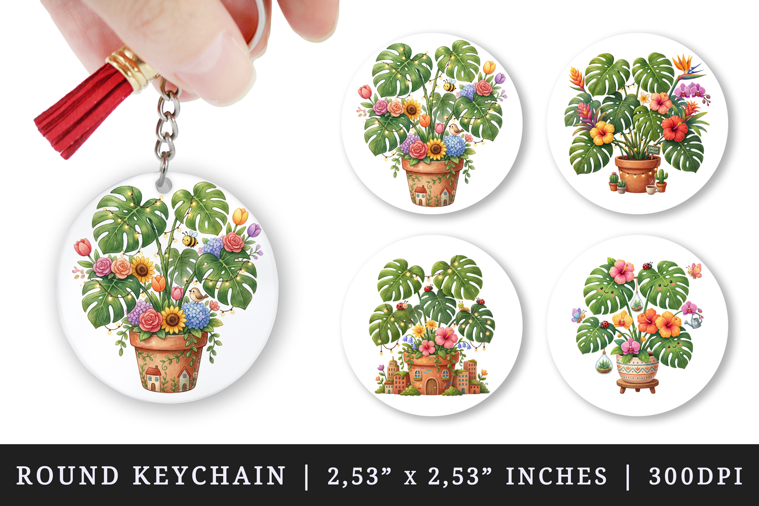 Flowers round keychain pintable sublimation design png product image 1