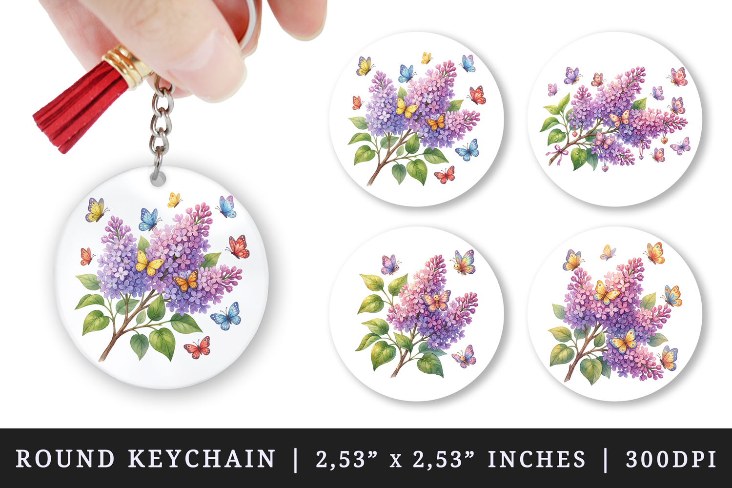 Flowers round keychain pintable sublimation design png product image 1