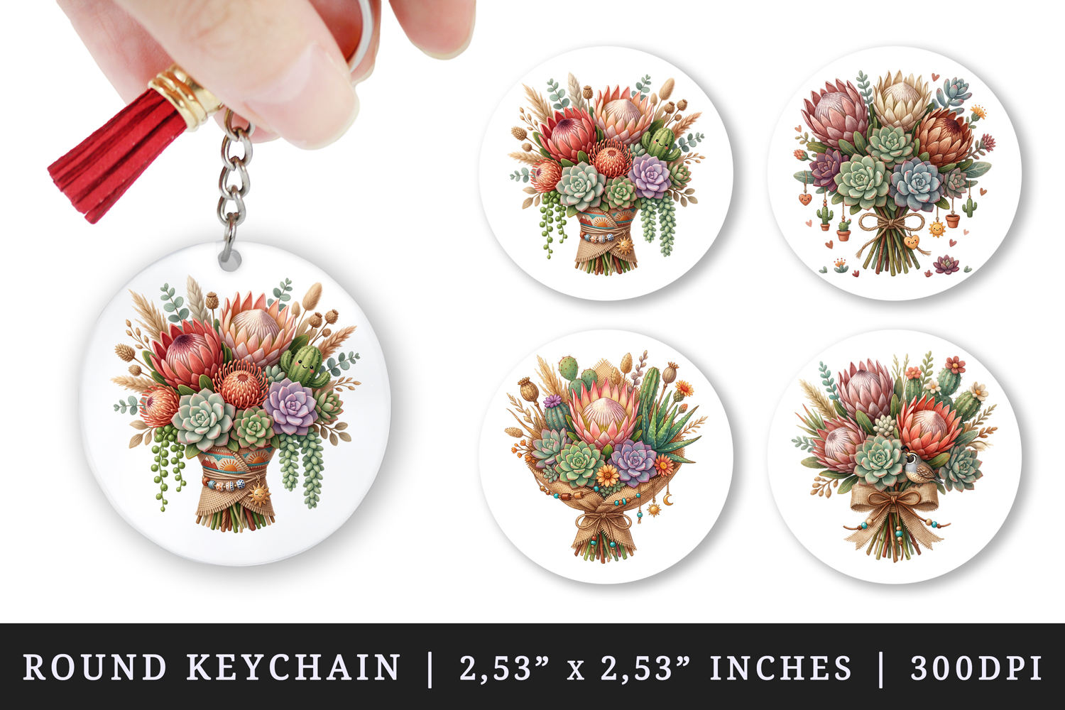 Flowers round keychain pintable sublimation design png product image 1