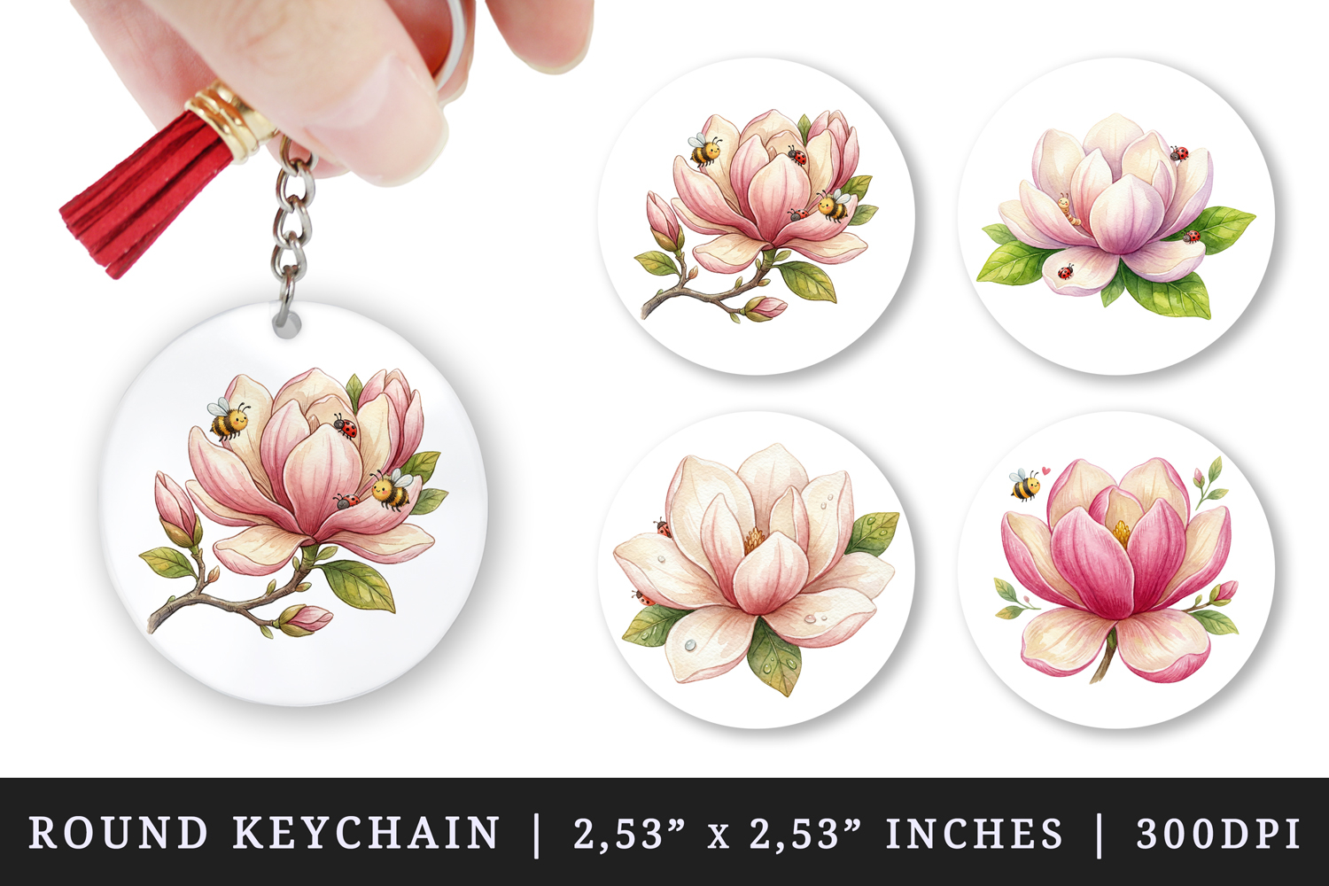 Flowers round keychain pintable sublimation design png product image 1