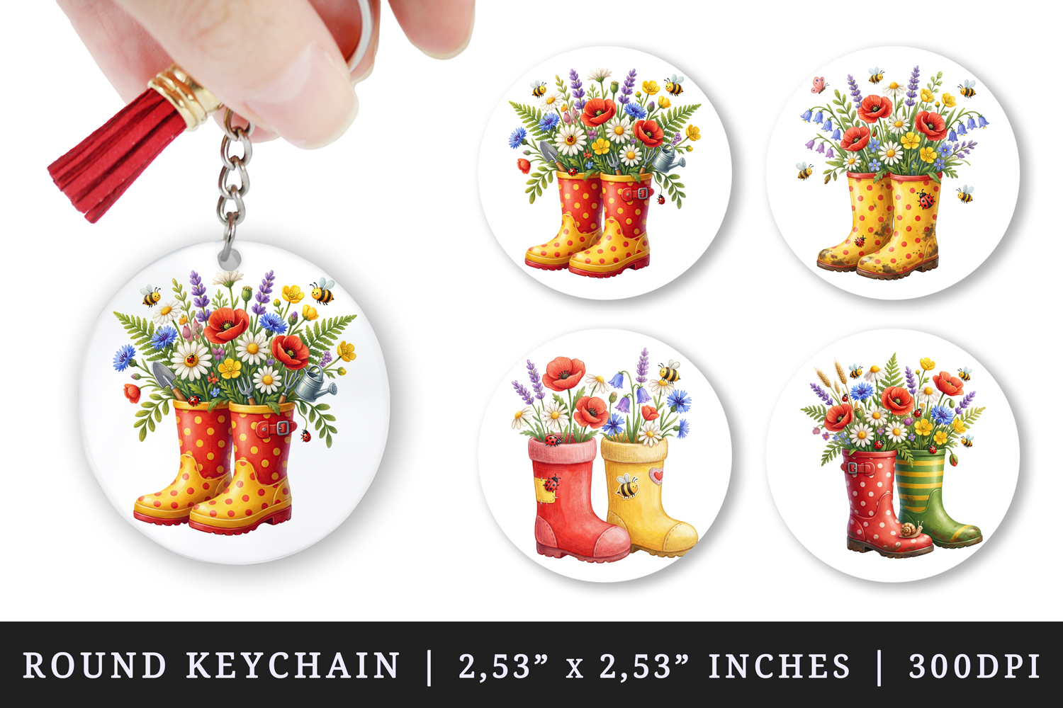 Flowers round keychain pintable sublimation design png product image 1