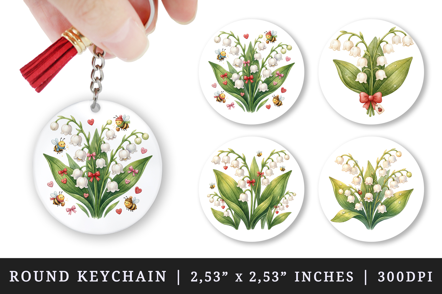 Flowers round keychain pintable sublimation design png product image 1