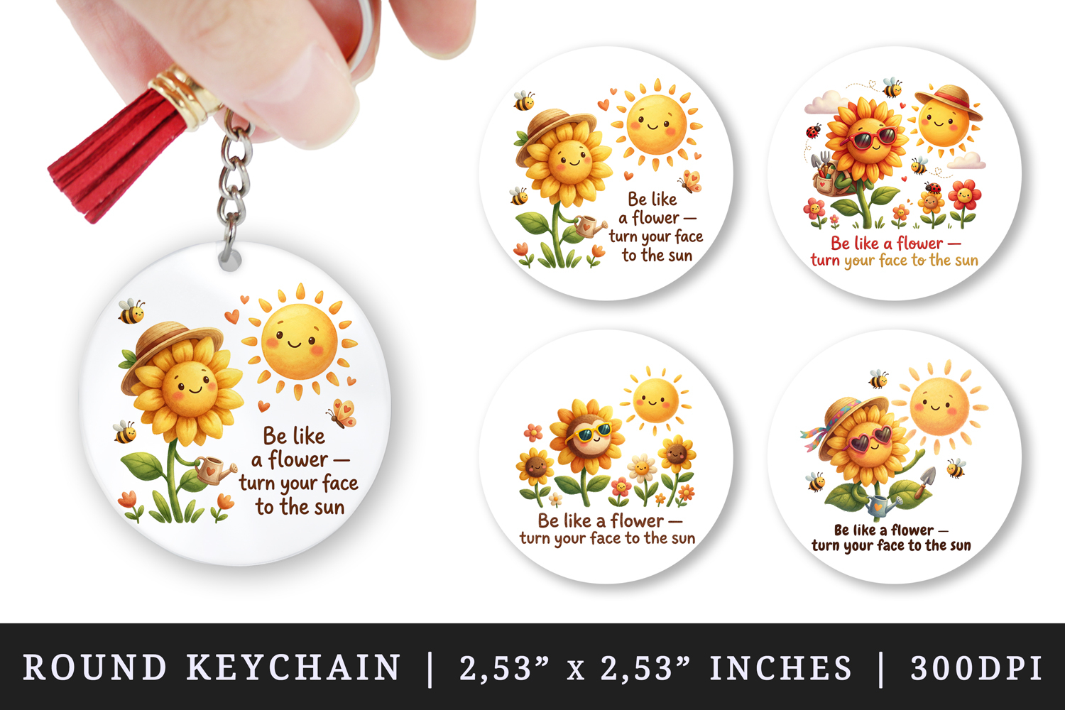 Flowers round keychain pintable sublimation design png product image 1