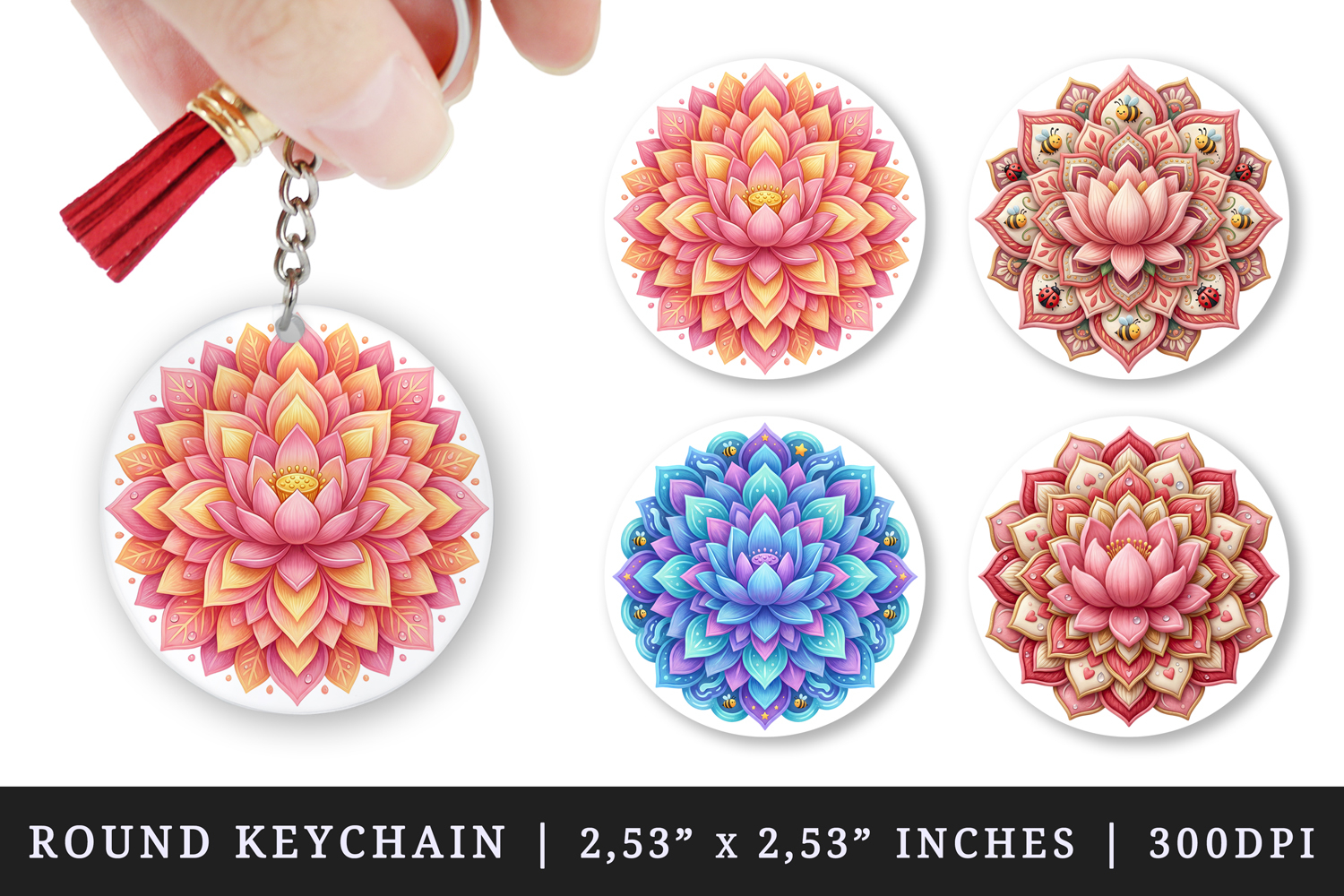 Flowers round keychain pintable sublimation design png product image 1