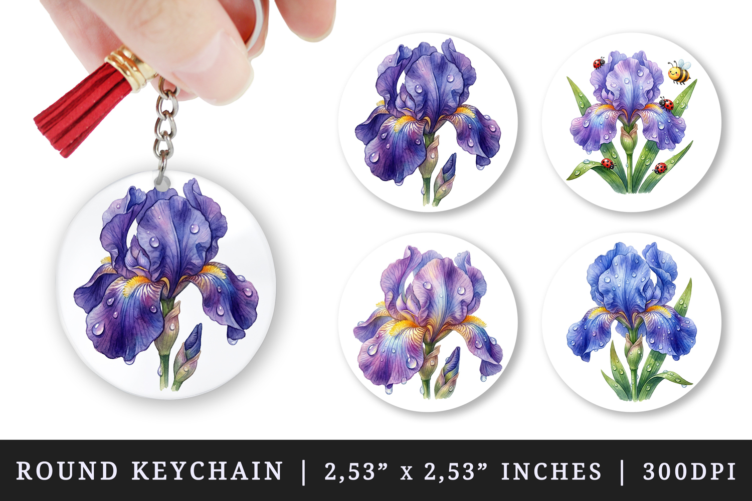 Flowers round keychain pintable sublimation design png product image 1