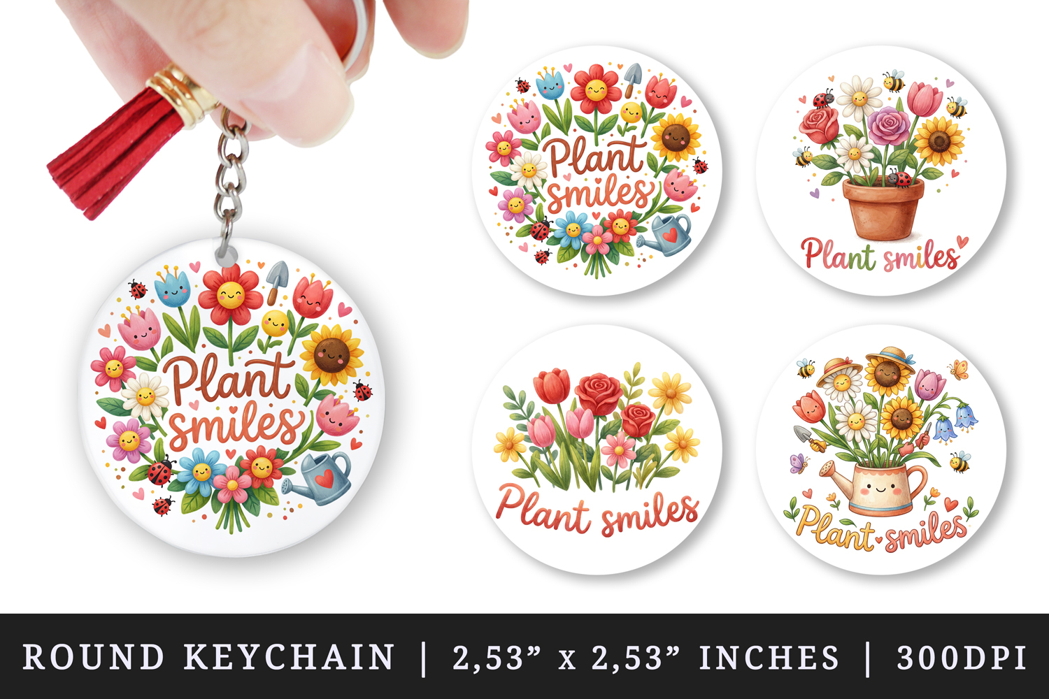 Flowers round keychain pintable sublimation design png product image 1