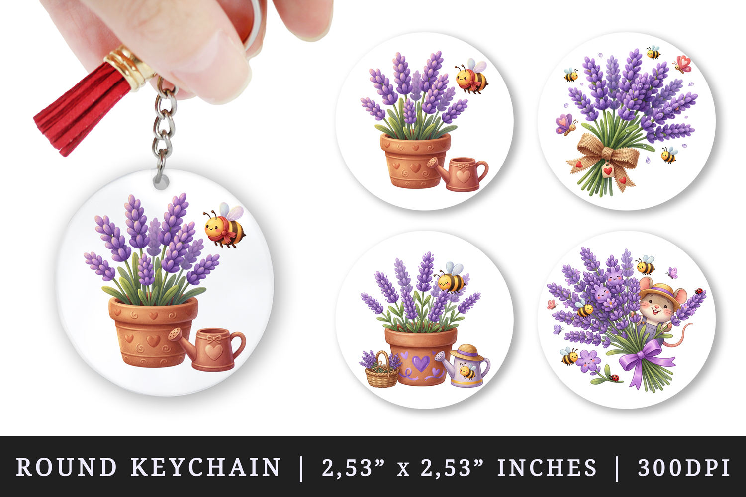 Flowers round keychain pintable sublimation design png product image 1
