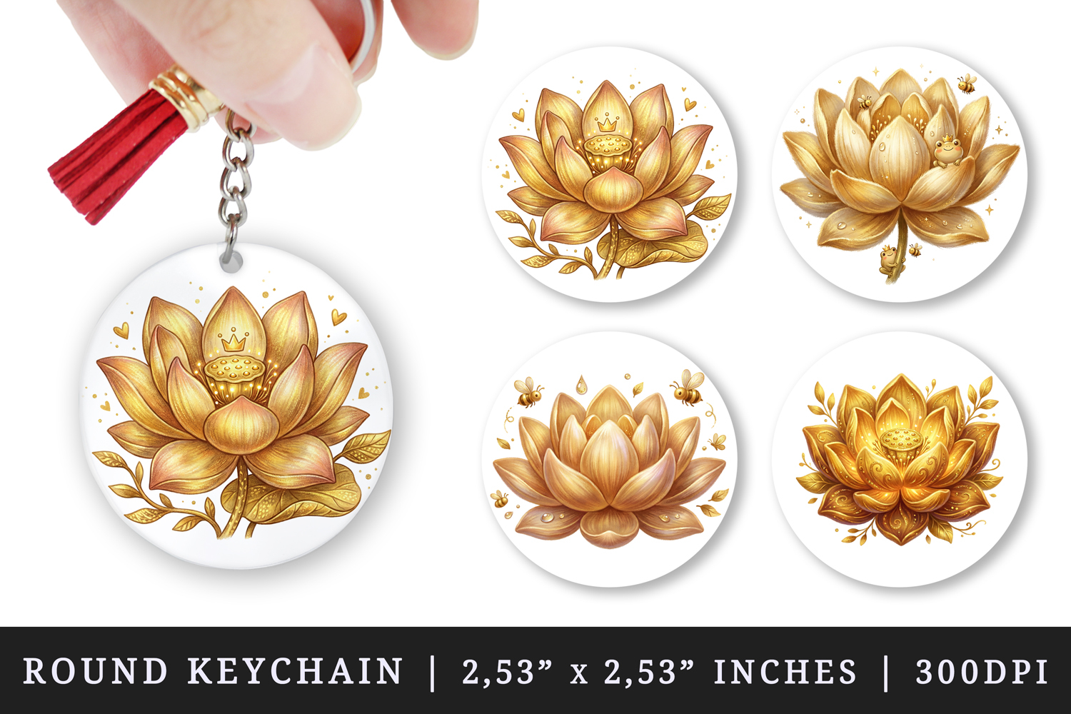 Flowers round keychain pintable sublimation design png product image 1