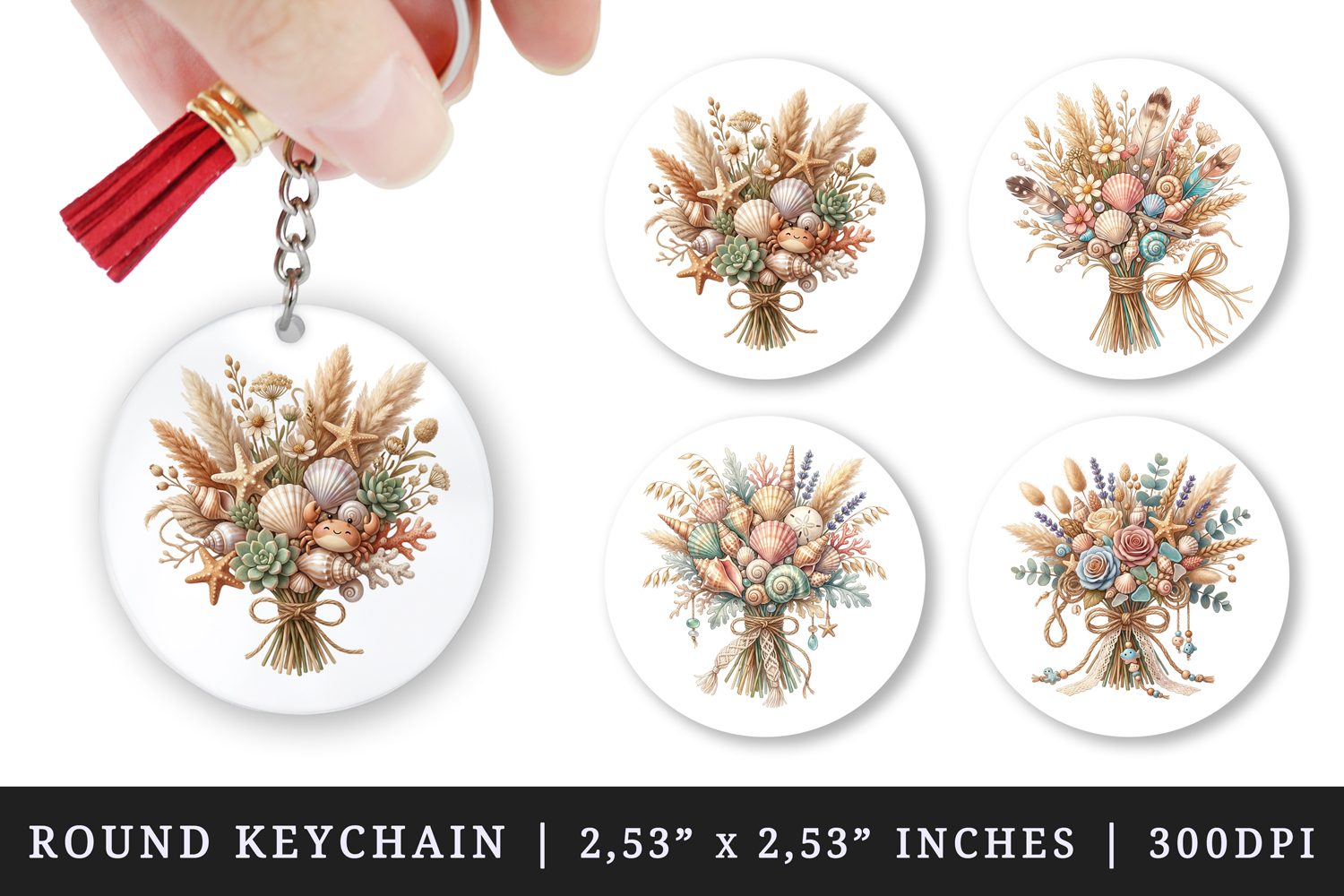 Flowers round keychain pintable sublimation design png product image 1