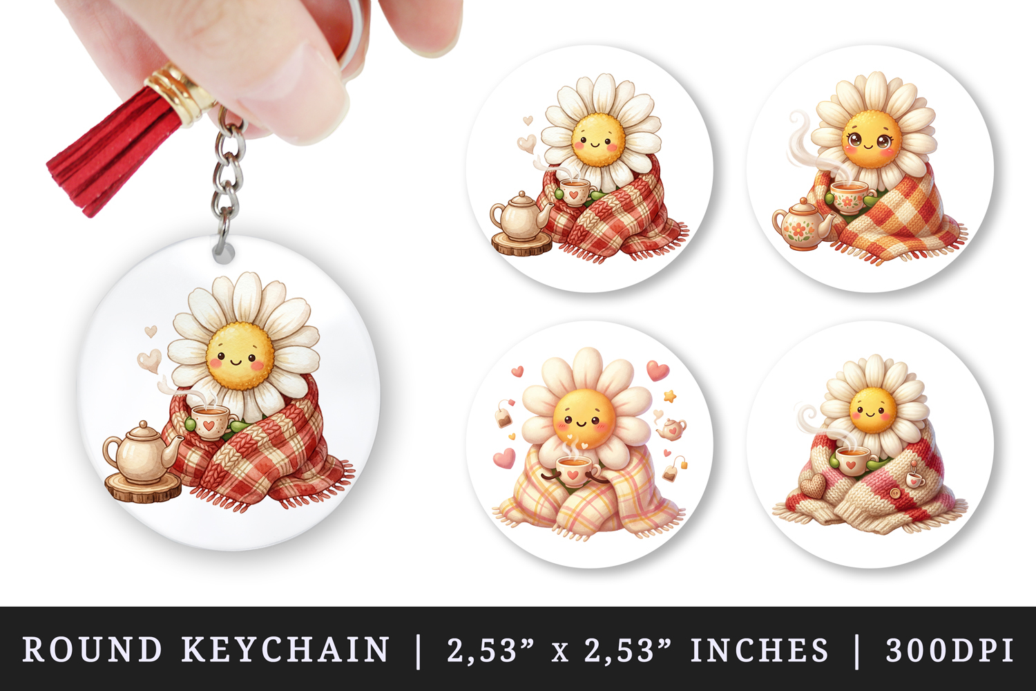 Flowers round keychain pintable sublimation design png product image 1