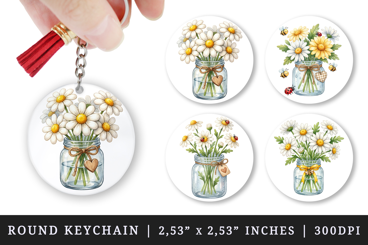 Flowers round keychain pintable sublimation design png product image 1