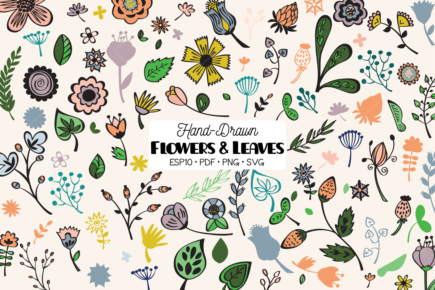 Colored Wild Flowers & Leaves | Hand Drawn Nature, Plants product image 1