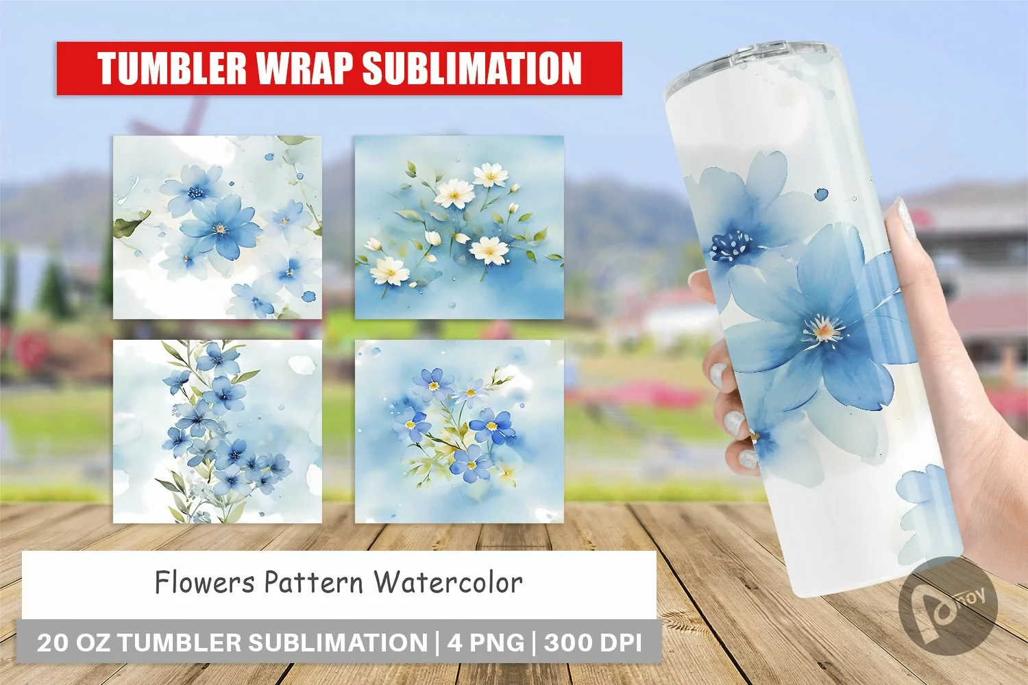 Tumbler Sublimation Flower Pattern Watercolor product image 1