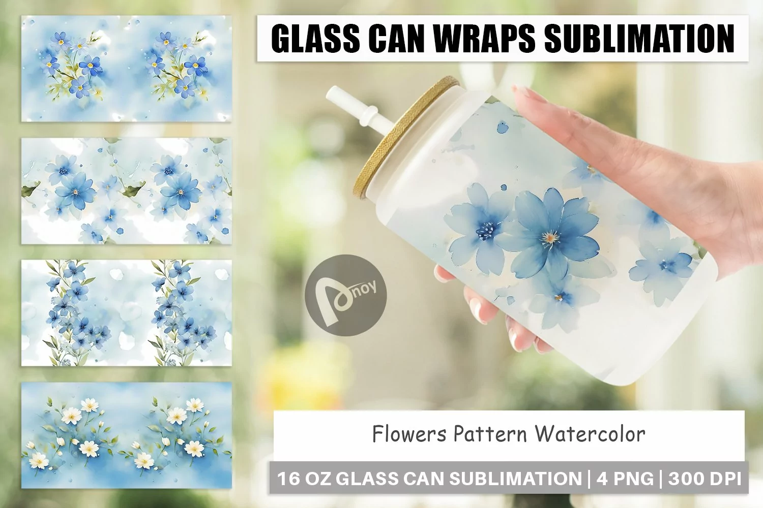 Glass Can Wraps Flower Pattern Watercolor product image 1