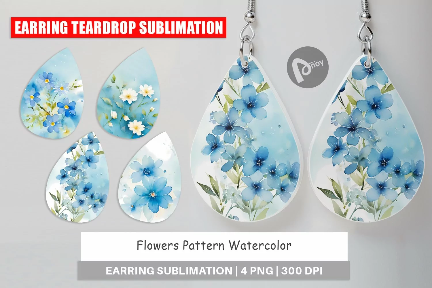 Earring Teardrop Flower Pattern Watercolor product image 1