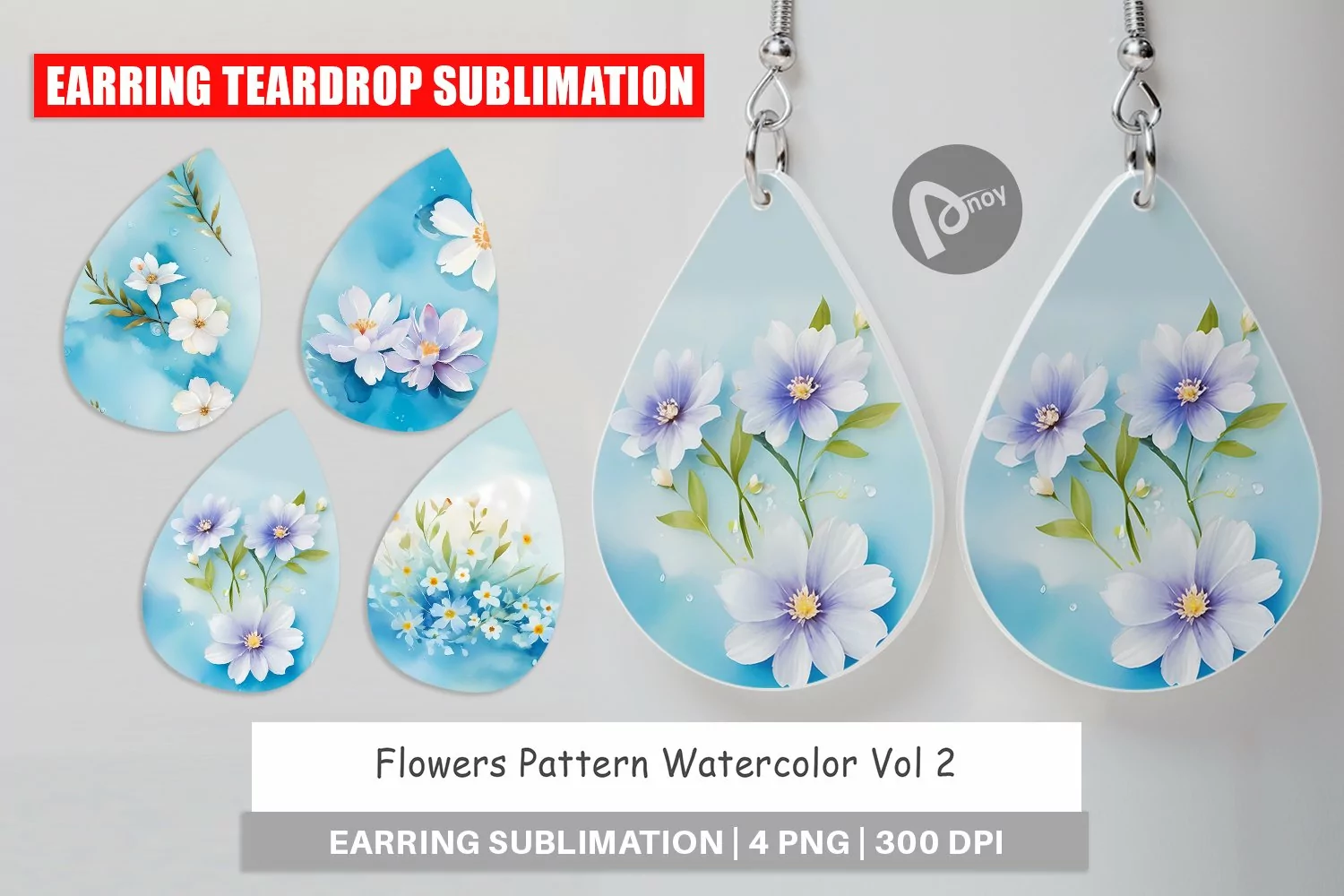 Earring Teardrop Flower Pattern Watercolor product image 1