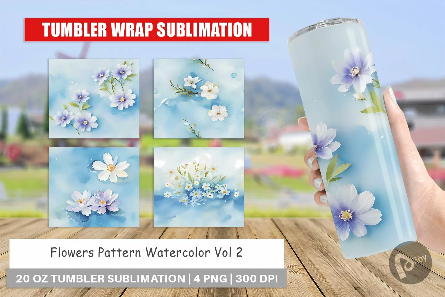 Tumbler Sublimation Flower Pattern Watercolor product image 1
