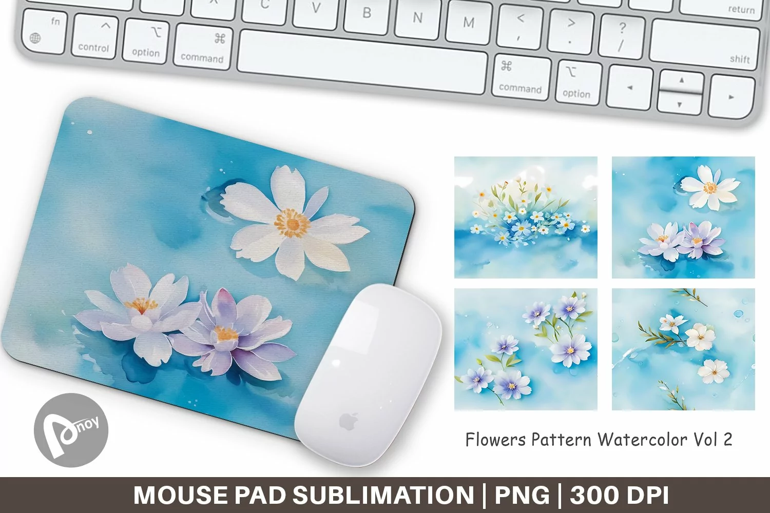 Mouse Pad Flower Pattern Watercolor product image 1