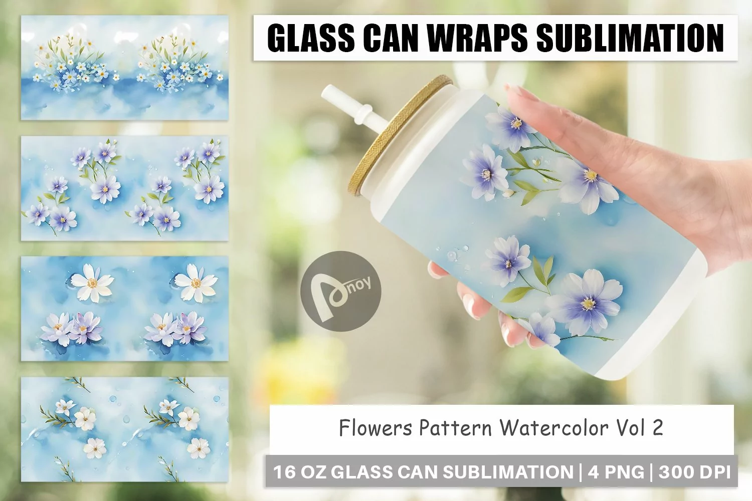 Glass Can Wraps Flower Pattern Watercolor product image 1