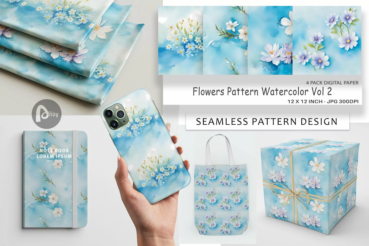 Digital Paper Flower Pattern Watercolor product image 1