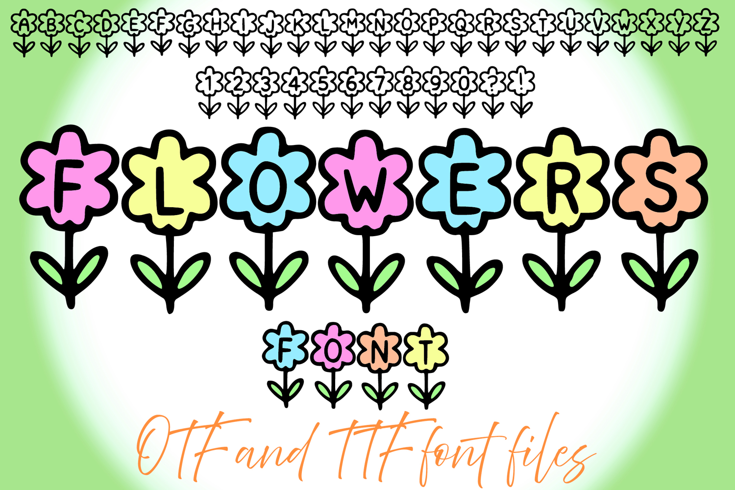 Flowers Simple Alphabet Lettering ABC Text Font Floral Typeface OTF Illustration by Squeeb Creative