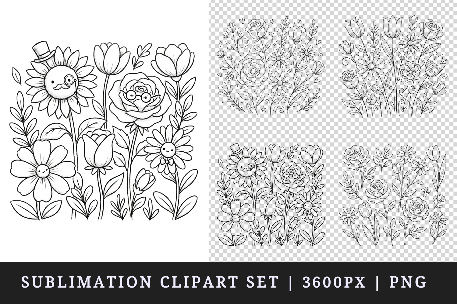 Flowers clipart printable sublimation design png product image 1