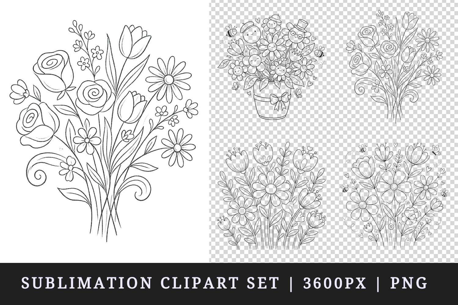 Flowers clipart printable sublimation design png product image 1