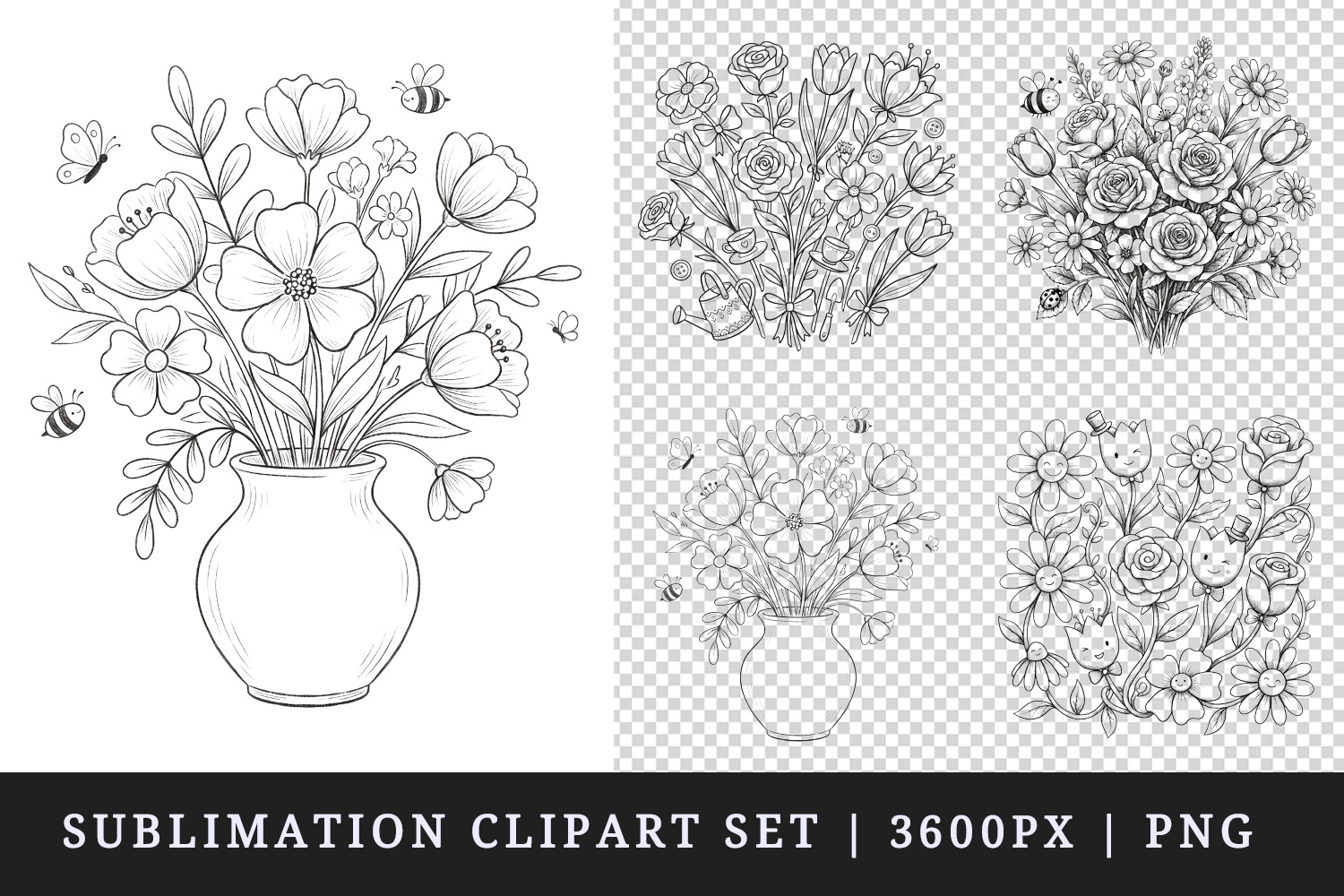 Flowers clipart printable sublimation design png product image 1