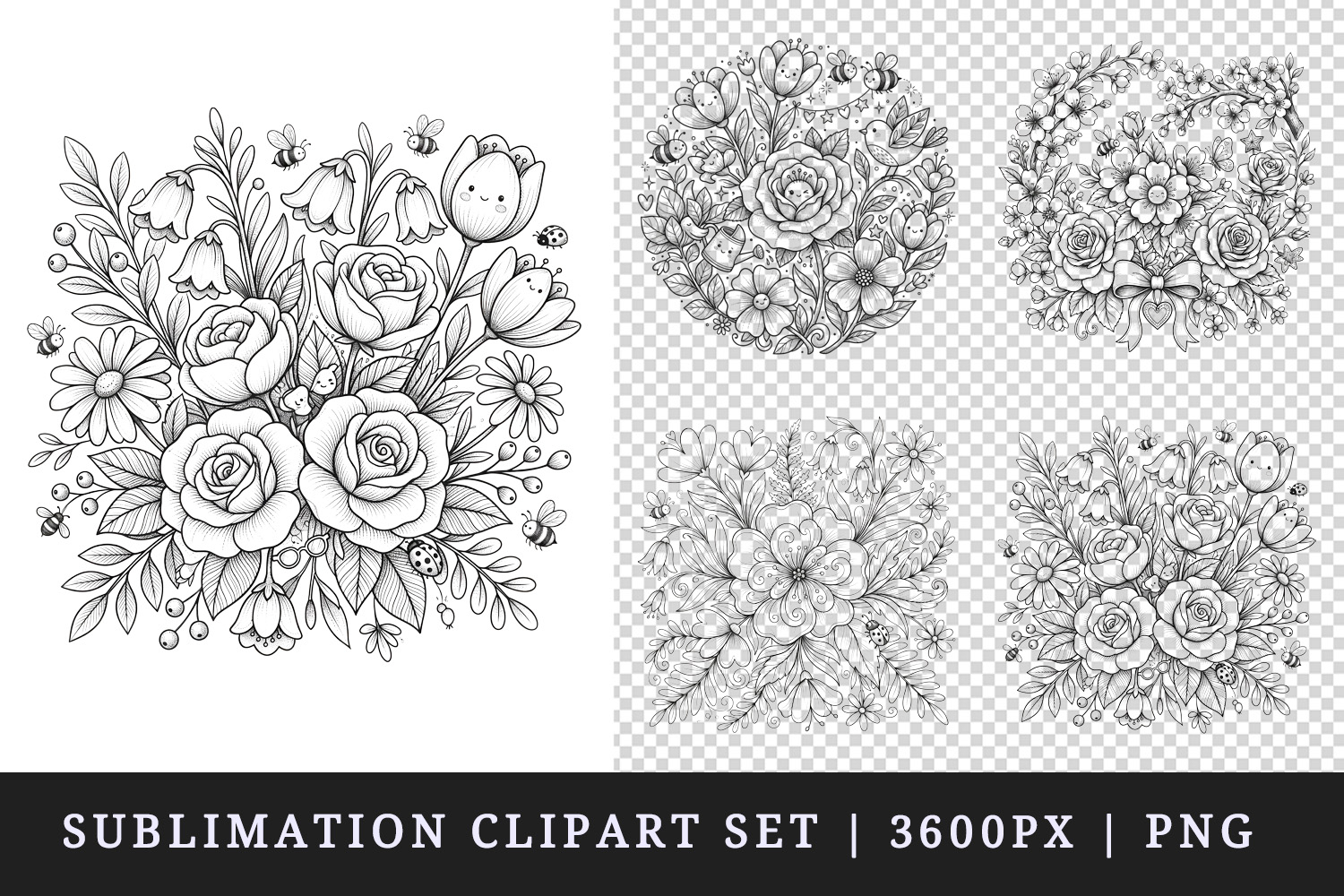 Flowers clipart printable sublimation design png product image 1