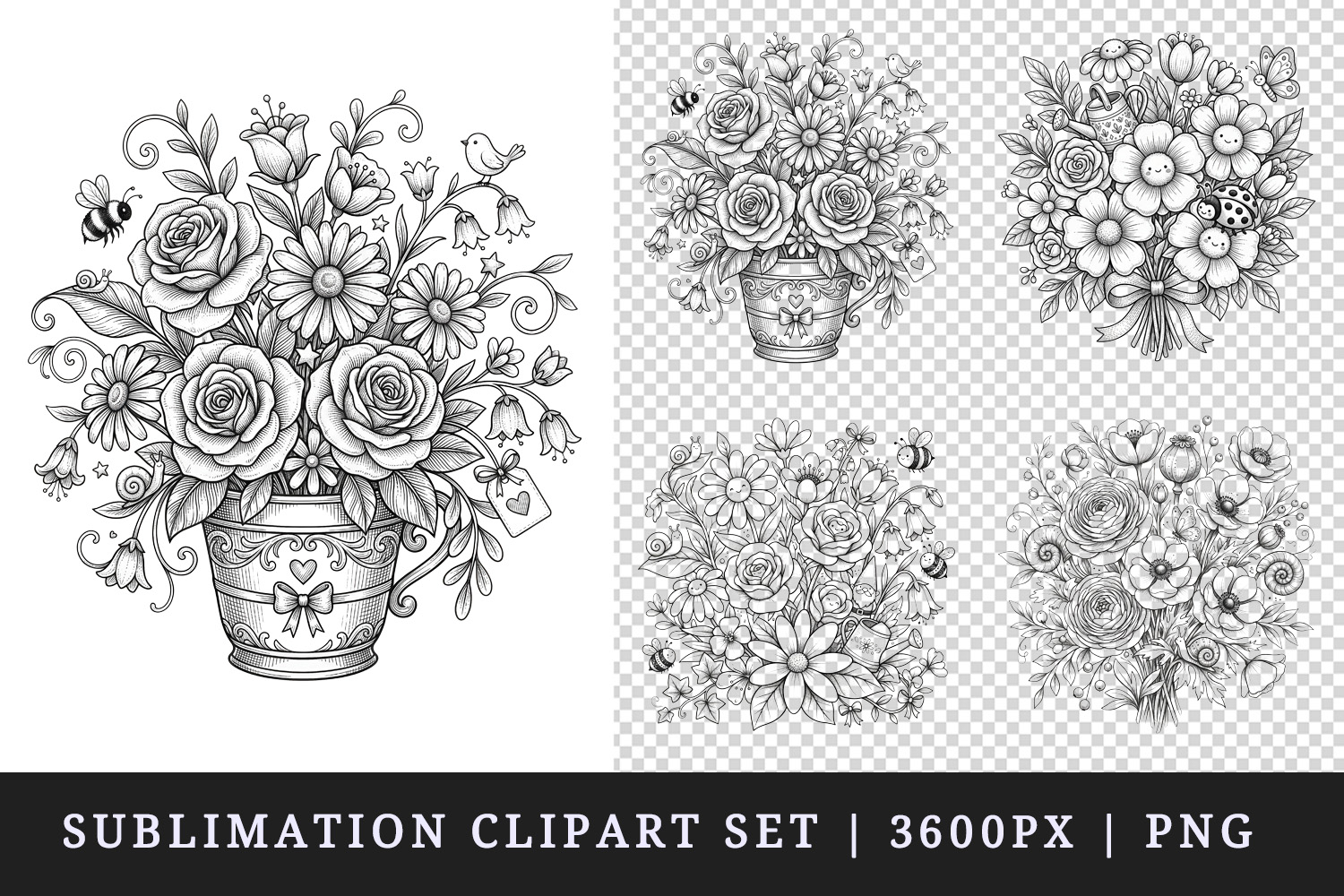 Flowers clipart printable sublimation design png product image 1