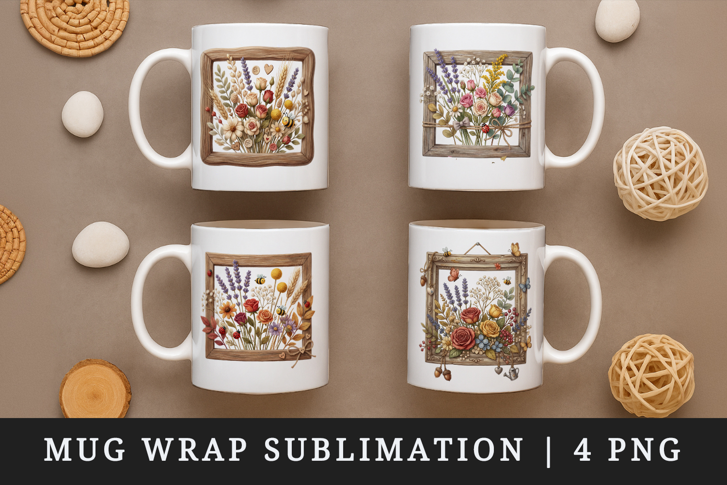 Flowers mug wrap printable sublimation design product image 1