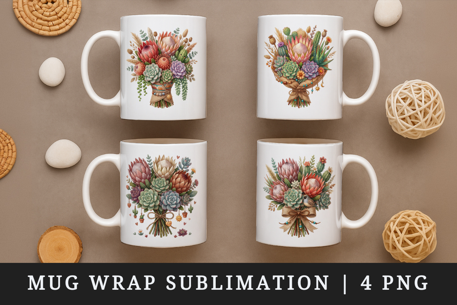 Flowers mug wrap printable sublimation design product image 1