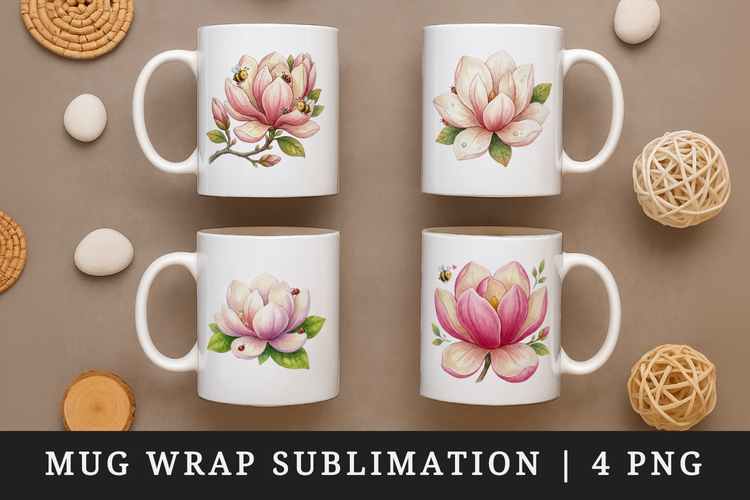 Flowers mug wrap printable sublimation design product image 1