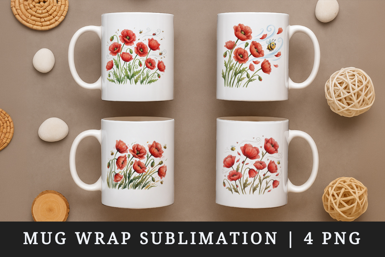 Flowers mug wrap printable sublimation design product image 1