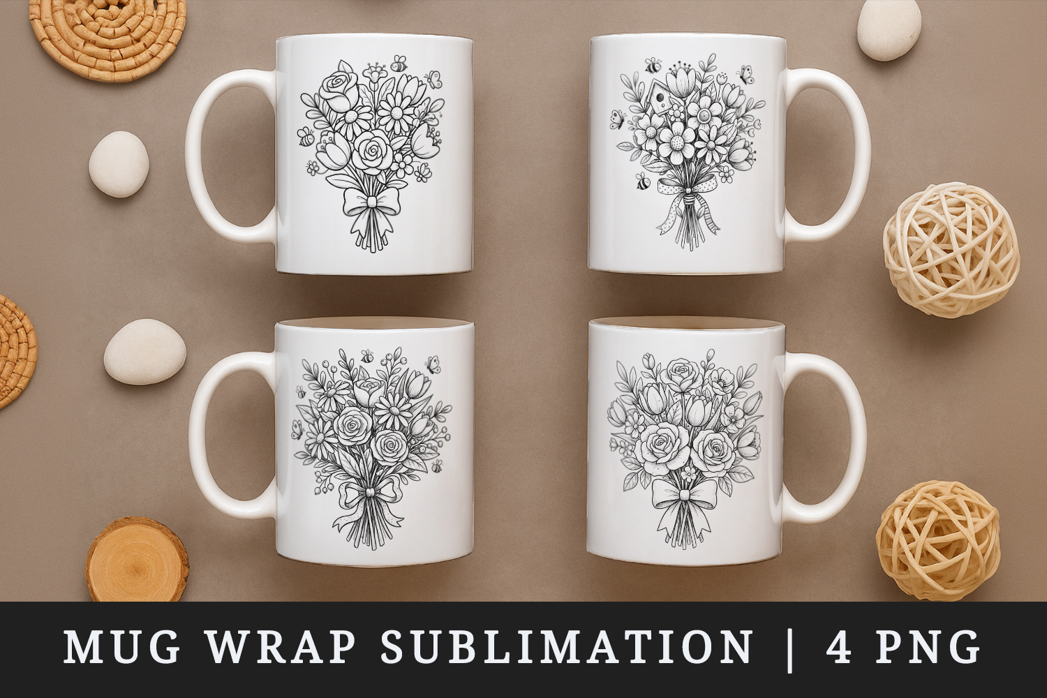 Flowers mug wrap printable sublimation design product image 1