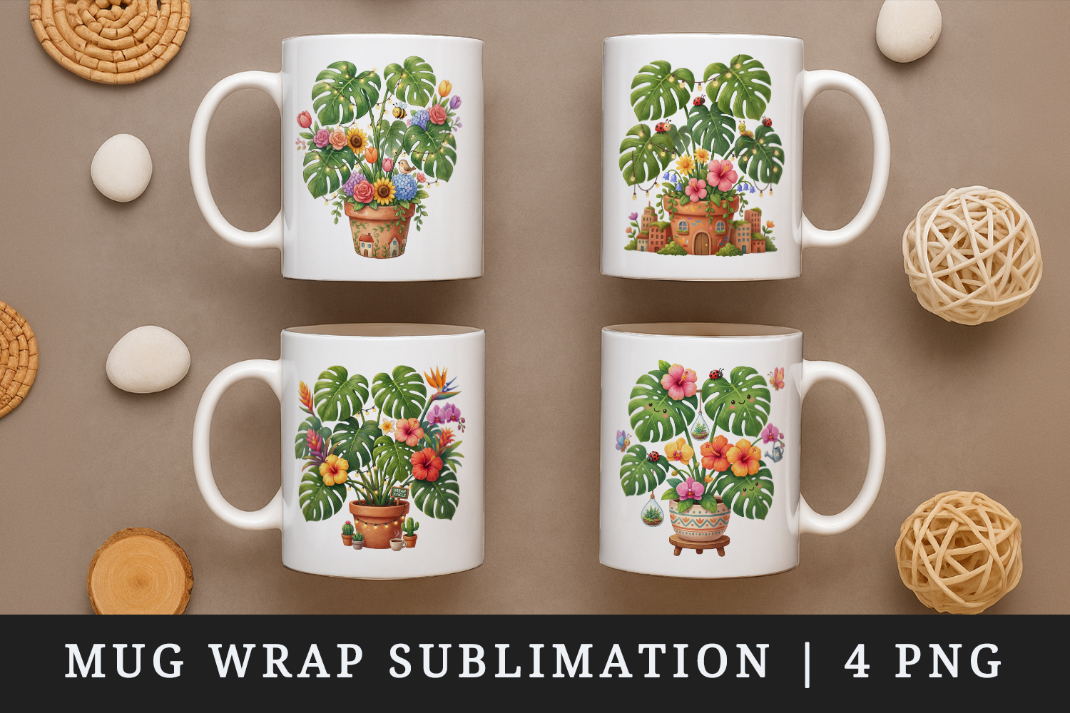 Flowers mug wrap printable sublimation design product image 1