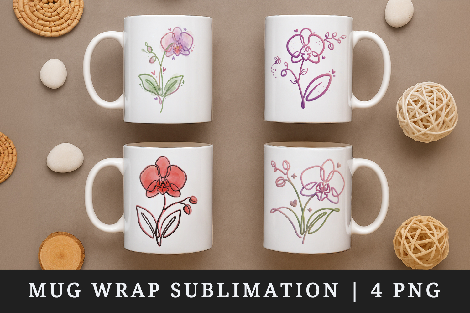 Flowers mug wrap printable sublimation design product image 1
